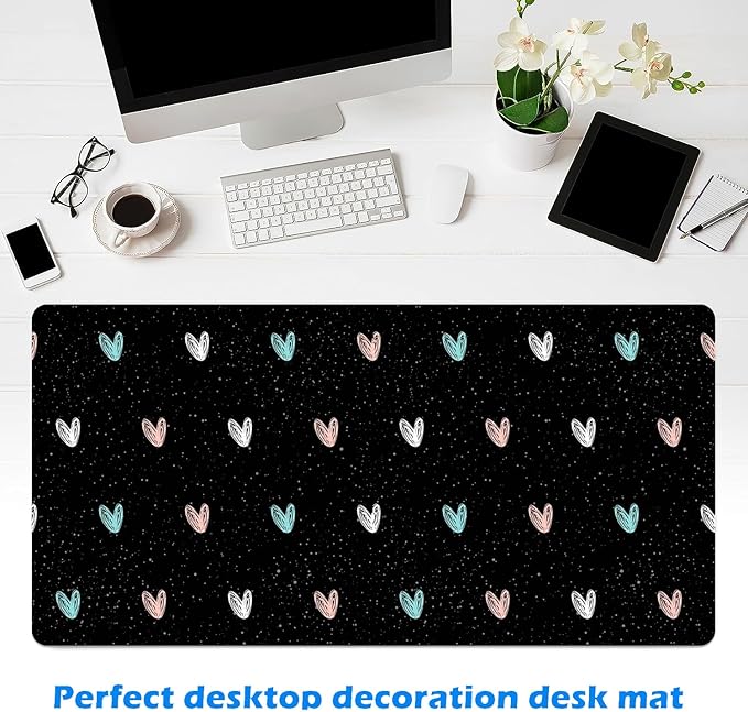 MAYCARI Cute Desk Mat Cartoon Desk Pad Mouse Pad Kawaii Large Love Heart Gaming Mousepad XXL Laptop Keyboard Desktop Writing Pad for Girls Students 31.5"X15.7"