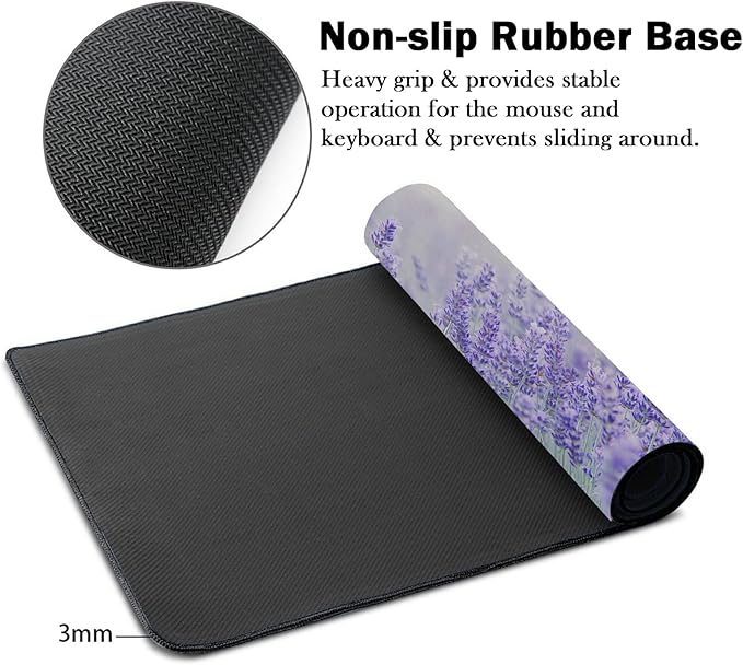 Mrcrypos Floral Large Mouse Pad Blooming Lavender Desk Mat for Desktop,Waterproof Desk Pad with Stitched Edges,Computer Keyboard Gaming Mouse Pads for Women Office Home 31.5" x 11.8"