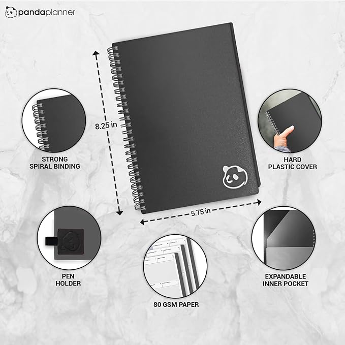 Panda Planner 2025-2026 Undated Weekly Planner – Spiral Bound 5.75" x 8.25" with 52 Weeks, Habit Tracker & Weekly To-Do Lists – Productivity Planner & Academic Organizer for Home, Office & School (Black)