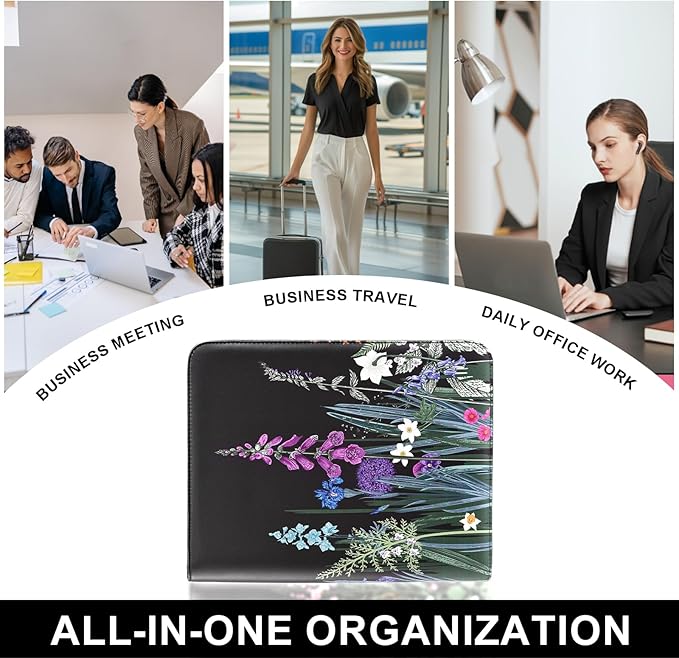 Leathario Portfolio Binder, Includes 5 Folder Index Dividers and 3 Notepads, 3-Ring Folder Organizer, Padfolio with Zipper, Vegan Leather Tablet Sleeve, Business Office Conference Clipboards