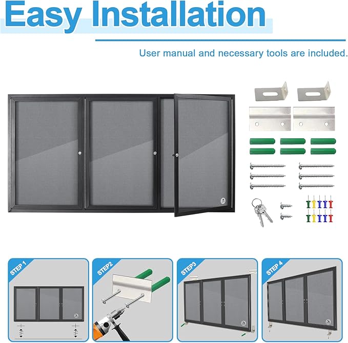 Lockable Outdoor Enclosed Bulletin Board, Weatherproof Cork Noticeboard with Locking Door, Wall-Mounted Aluminum Framed Display Case for Messages,70x36 in