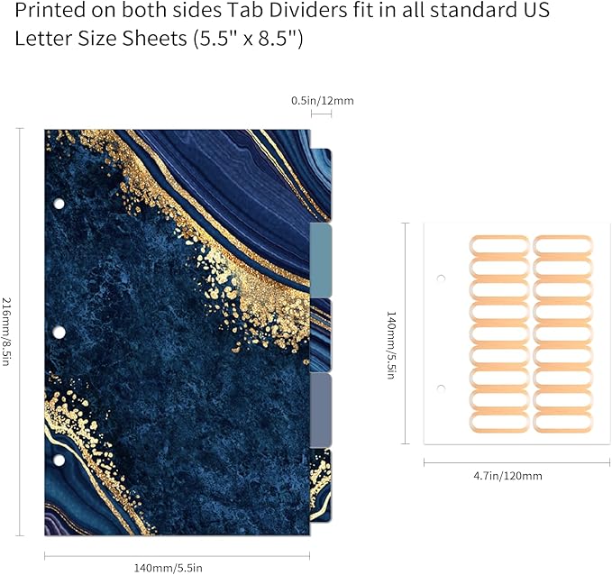 Ospelelf Mini 3-Ring Binder, 2-Inch, Cute for 5.5" x 8.5" with 5 Tab Dividers, File Folder Labels and Low Profile Clipboards, Blue Marble for School and Office