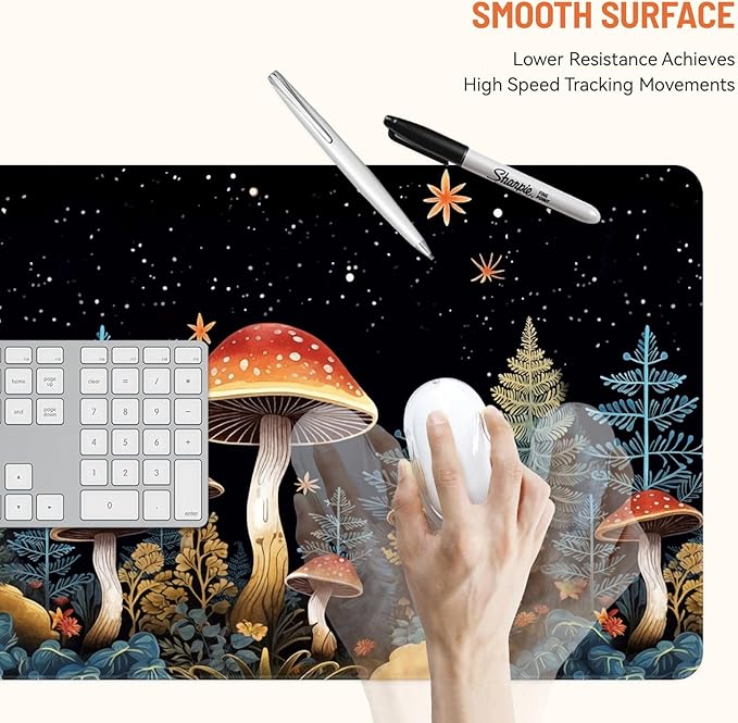 Mousepad Desk Mat Gaming Large Keyboard Cute Office Desktop Computer Laptop XXL Long Big Kawaii Aesthetic Girly Pretty Design Women Girl Gamer Oversized Wide 30x12'' Mousepad, Moon Mushroom