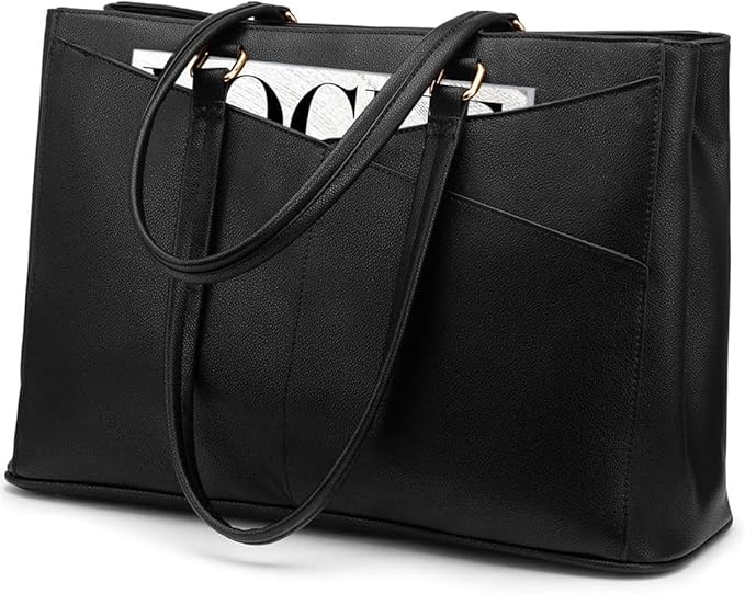 LOVEVOOK Laptop Tote Bag for Women 15.6 Inch Waterproof Leather Computer Bags Business Office Work Briefcase Black