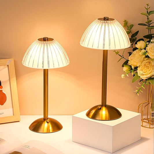 Liliful 1 Pcs LED Portable Cordless Table Lamp Touch Battery Operated Rechargeable Gold Desk Lamp 3 Color Dimmable for Bedroom Living Room Dining (Gold,Mushroom Style)