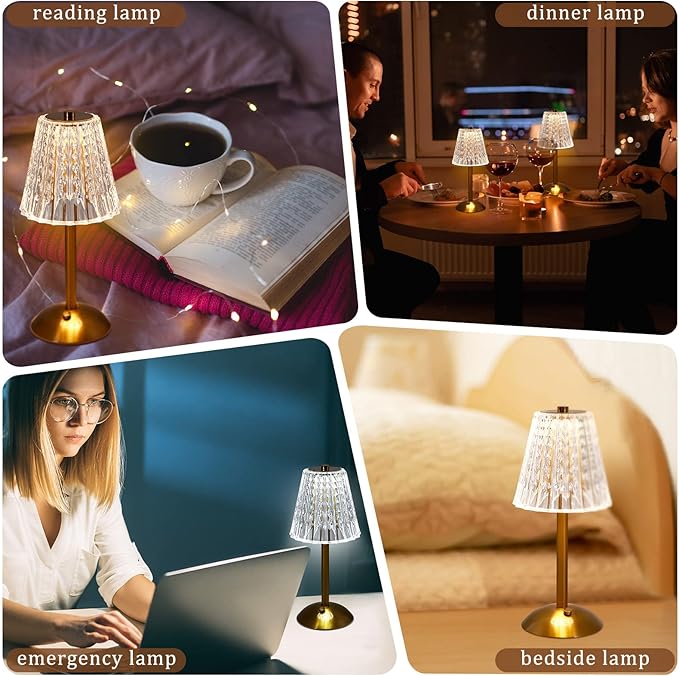 Liliful 4 Pcs LED Portable Cordless Table Lamp Touch Battery Operated Rechargeable Gold Desk Lamp 3 Color Dimmable for Bedroom Living Room Dining (Gold,Classic Style)