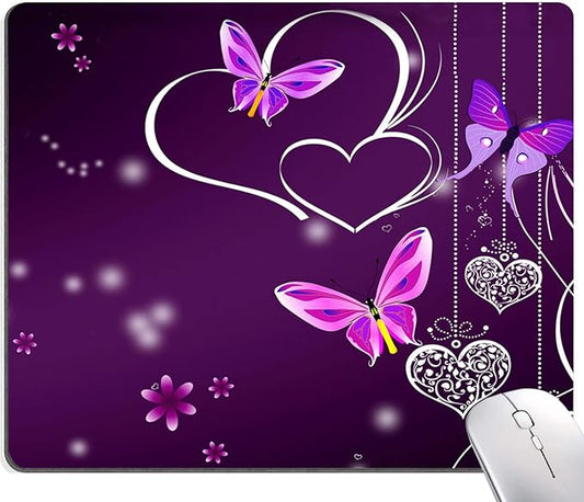 Mouse Pad, Premium-Textured Mouse Mat, Non-Slip Rubber Base Mousepad for Laptop, Computer & PC,9.5×7.9 in, Purple Heart Butterfly