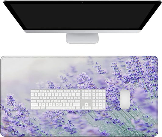 Mrcrypos Floral Large Mouse Pad Blooming Lavender Desk Mat for Desktop, Waterproof Desk Pad with Stitched Edges, Computer Keyboard Gaming Mouse Pads for Women Office Home 31.5" x 15.7"
