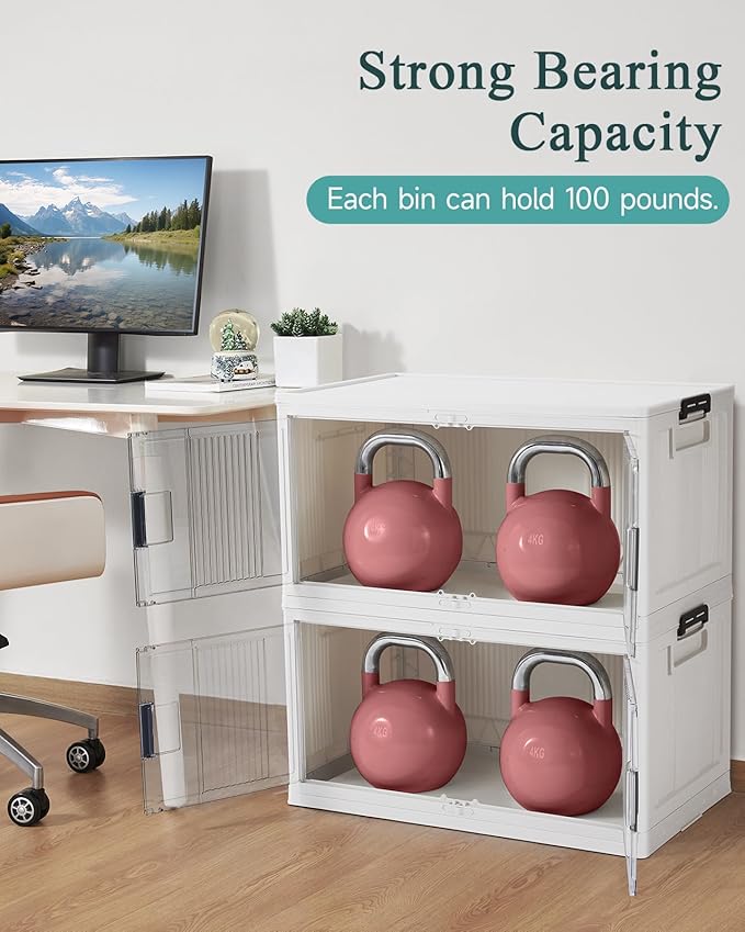 OlarHike 97QT Stackable Storage Bins with Lids - Folding Storage Box with Doors and Wheels, Collapsible Plastic Storage Drawers for Closets, 3 Pack Cubes, Christmas Gifts for Family