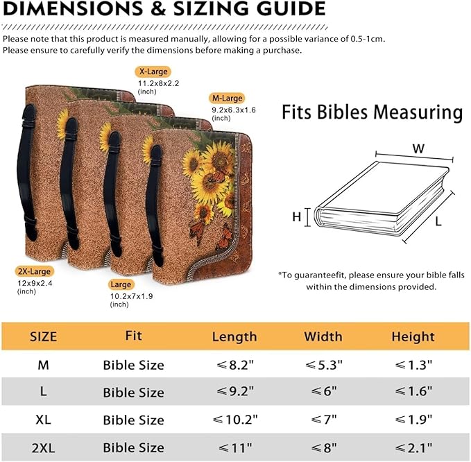 Lotusorchid Butterfly Bible Bags, Sunflower Faux Leather Bible Covers with Handle Pockets for Women, Portable Sturdy Bible Bag for Girls Ages 8-12, Christian Bible Study Accessories, Brown,2XL