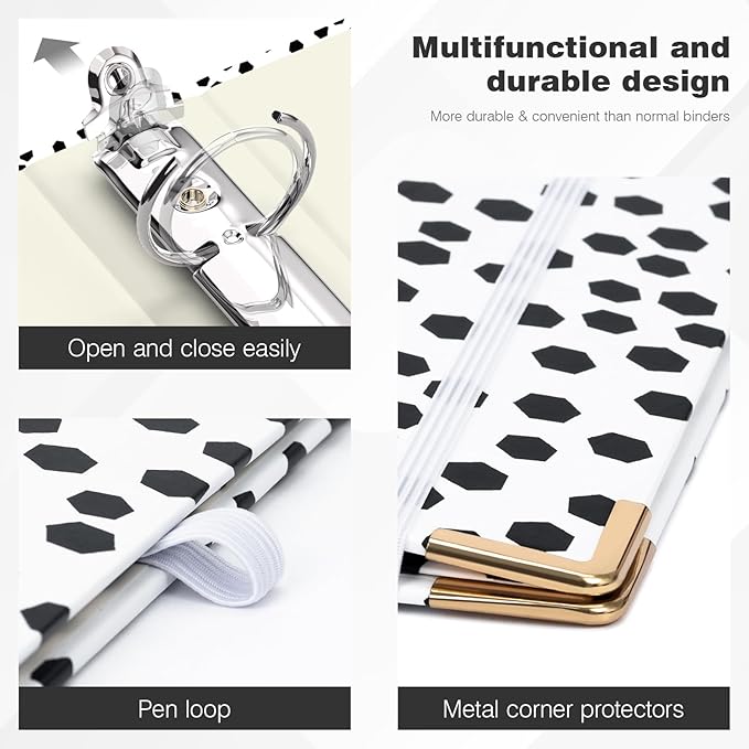 Ospelelf 3 Ring Binder 1 Inch, Cute Binders for Letter Size Documents(11" x 8.5") with 5 Tab Dividers, Clipboard Organizer, Back to School and Office Supplies