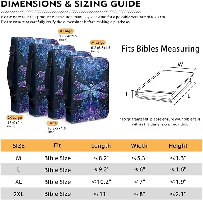 Lotusorchid Dragonfly Print Bible Covers for Women PU Leather Bible Case, Portable Bible Tote Bag Bible Book Carrying Case Christian Bible Accessories with Handle Pocket, Blue, 2XL