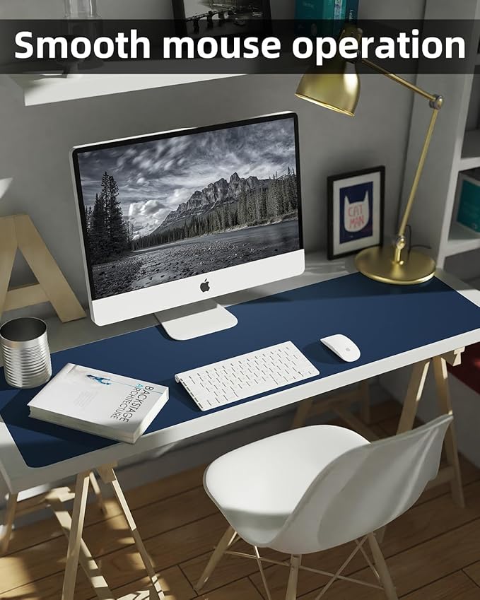 Leather Desk Pad Protector, Large Desk Mat, Mouse Pad, Non-Slip PU Leather Desk Blotter,Desk Cover mat,Desk mat for Keyboard and Mouse,Mat for Office&Home (Midnight Blue, 48" x 17")