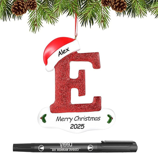 Personalized 26 Letters Ornaments for Christmas Tree 2025, Custom Christmas Ornament with Family Member's Names 3D Resin Xmas Hanging Pendant Original Gifts for Family Friends(E)
