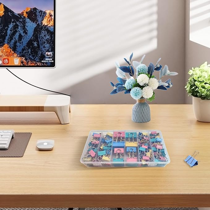 Binder Clips Assorted Sizes, 140 PCS Colored Binder Paper Clips Office Clips Office Supplies Desk, 4 Sizes Cute Binder Clips Large Medium Binder Clip Small Paper Clips Medium Paper Clamps (Colored)