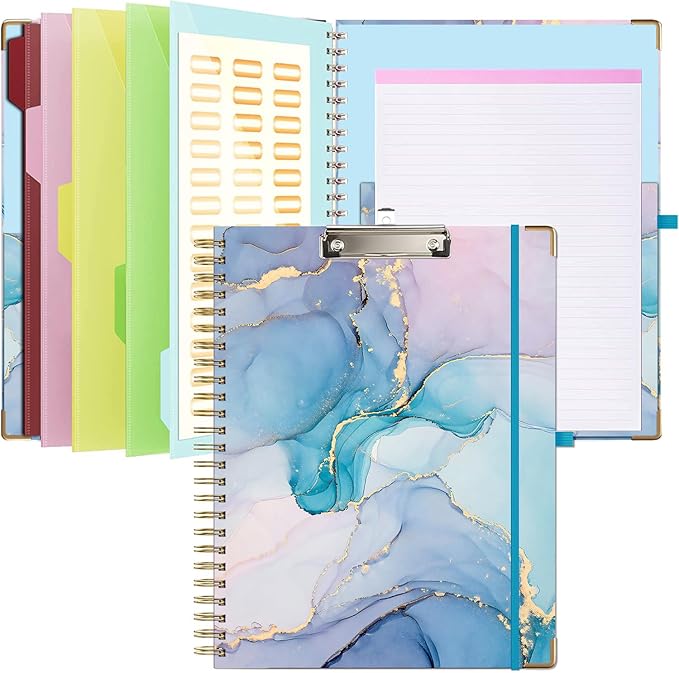 Lateefah Clipboard with Storage, File Folders with Pockets, Nursing Clipboard with Label Stickers and Notepad, Spiral Clip Board with Pen Loop for School, Office Supplies