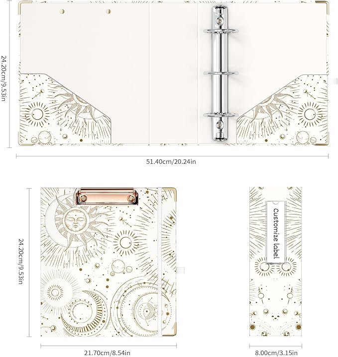 Ospelelf Mini 3 Ring Binder 2 Inch for 5.5" x 8.5" With 5 Tab Dividers, File Folder Labels and Low Profile Clipboards - Cute Tarot Cards Binder for School and Office Supplies