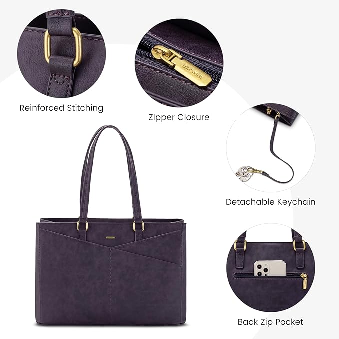 LOVEVOOK Laptop Bag for Women 15.6 Inch Tote Bags Waterproof Leather Briefcase Computer Women Business Office Work Bag, Vintage Purple