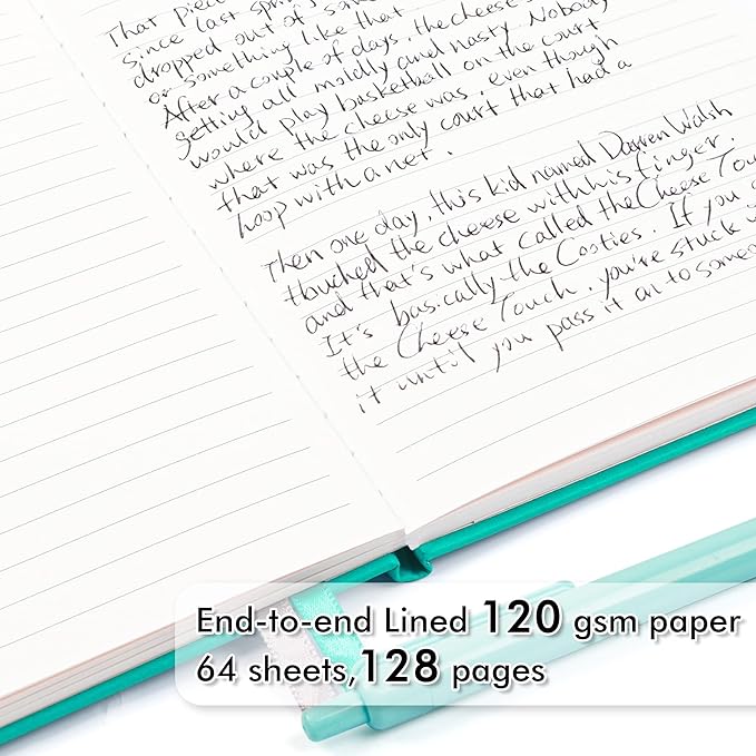 feela 12 Pack Notebooks Journals Bulk, Hardcover Notebook Classic Ruled Lined Journals with Pen Holder for Women Girls School Business Supplies, with 12 Black Pens, 120 GSM, 5.1”x8.3”, A5, Aqua