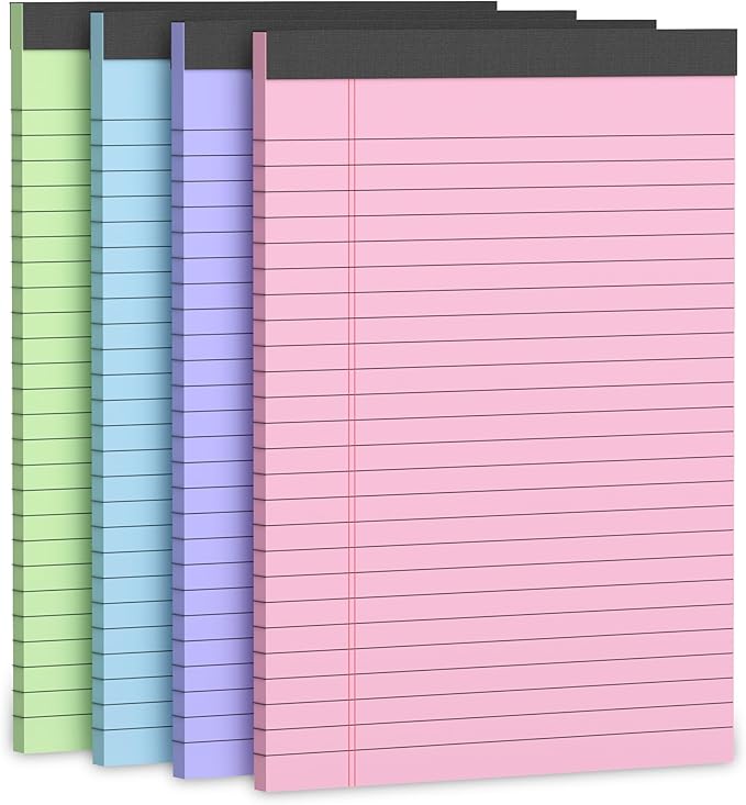 Legal Pads 5x8, College Ruled Paper, Colored Note Pads 5x8, Pink Legal Pad, Purple Notepad, 4 Pack Small Notepads, 30 Sheet/Notepad,Lined Paper with Sturdy Backboard, Note Pad for School,Business,Home