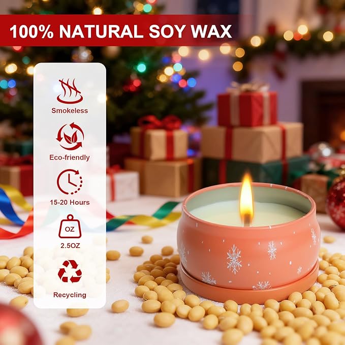 6 Pack Christmas Scented Candles with Natural Soy Wax, Long Lasting Aromatherapy Soy Candles for Home Scented, Christmas Candles Gift Set for Women & Friends