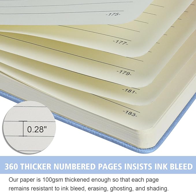 Lined Journal Notebook, 1 Pack (Sky Blue), 360 Pages, 9.8 inches x 6.9 inches - 100 gsm Thick Paper, Hardcover