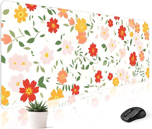 Mousepad Desk Mat Gaming Large Keyboard Cute Office Desktop Computer Laptop XXL Long Big Kawaii Aesthetic Girly Pretty Design Women Girl Gamer Oversized Wide 30x12'' Mousepad, Red Floral