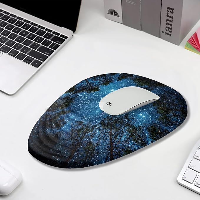 Mouse Pad Wrist Support, Ergonomic Mouse Pad with Wrist Rest, Memory Foam Massage Design & Non-Slip PU Base MousePads for Pain Relief, Desk, Office, Home, Blue Sky Tree