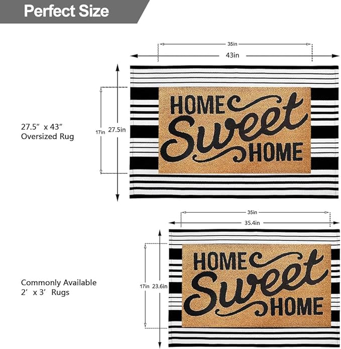 OJIA Christmas Front Door Mats Outdoor 27.5x43 Inches, Black and White Outdoor Rugs Cotton Woven Front Door Rug Machine Washable Layered Doormats for Porch/Farmhouse/Kitchen/Entryway/Patio