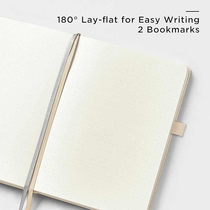 &And Per Se Dotted Journal Notebook (5 Packs), A5 Hardcover Leather Dotted Journal, 160 Pages 100 gsm Thick Paper, 3 Sheets of Stickers Included- 5.7'' x 8'' (Light Apricot