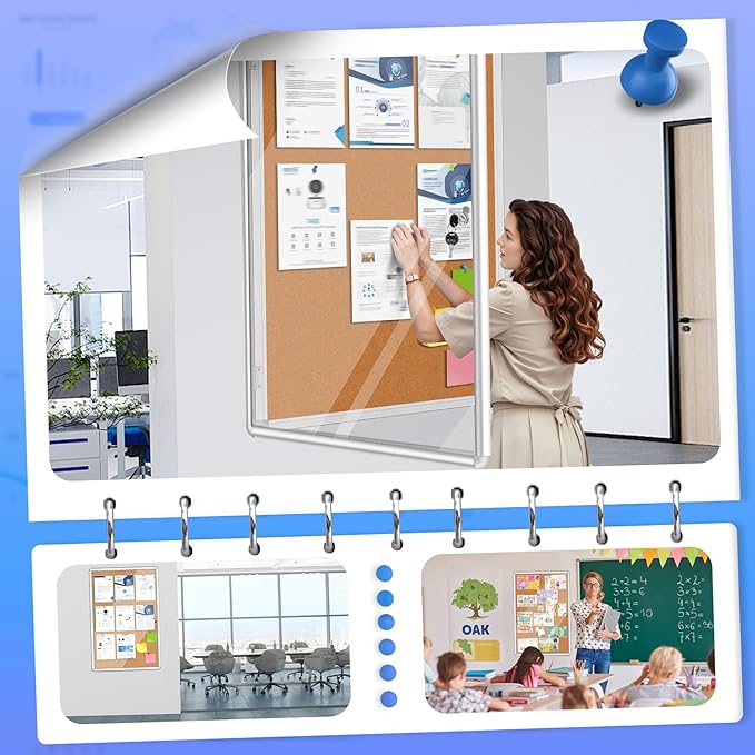 Magula 24"x18" Enclosed Cork Bulletin Board Tamper-Proof Dispaly Case, Aluminium Frame, Shatter Resistant Lockable Bulletin Board, Enclosed Cork Board for School, Office, Commercial, Hospital etc