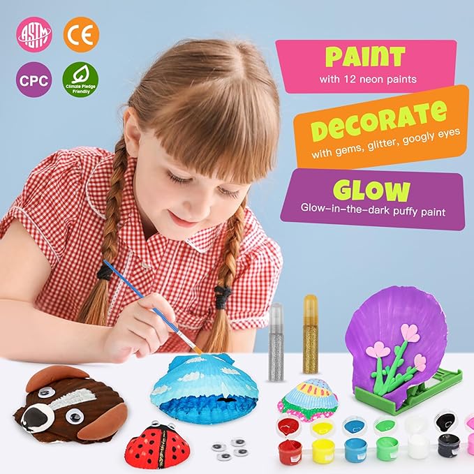 Nicmore Kids Sea Shell Art & Crafts: Glow in The Darkness Painting Kits Crafts for Age 4-6 4-8 8-12 Gift for Boys Girls Art Supplies Activities Toy Gifts for 3 4 5 6 7 8 9 10 11 12 Year Old