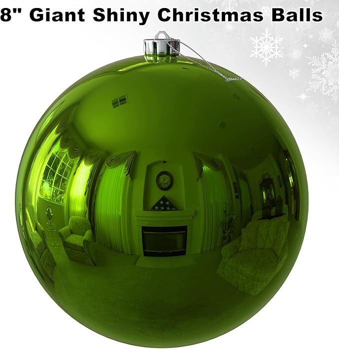 Lime Green 8.0" Extra Large Christmas Ornaments - Christmas Tree Decoration Balls Shatterproof Hanging Shiny Balls for Birthday Holiday Wedding Decorations Set of 2pcs