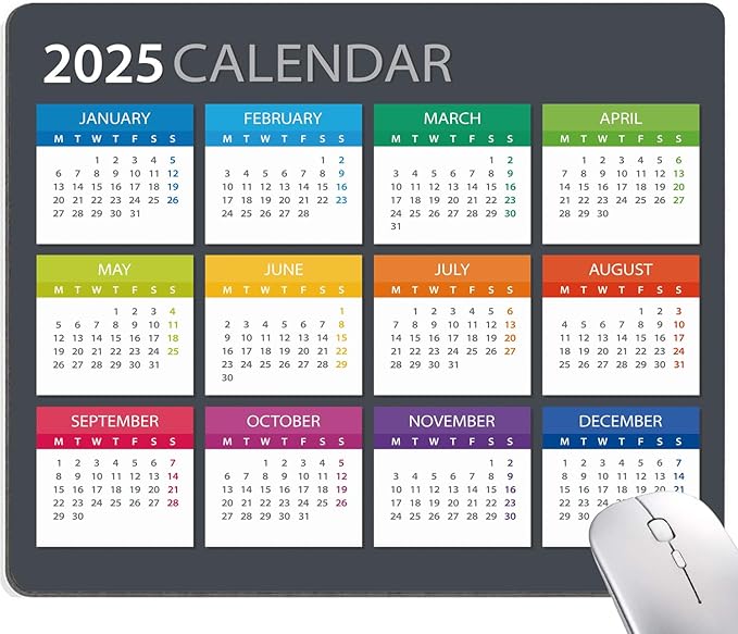 Mouse Pad, Premium-Textured Mouse Mat, Non-Slip Rubber Base Mousepad for Laptop, Computer & PC,9.5×7.9 in,2025 Calendar