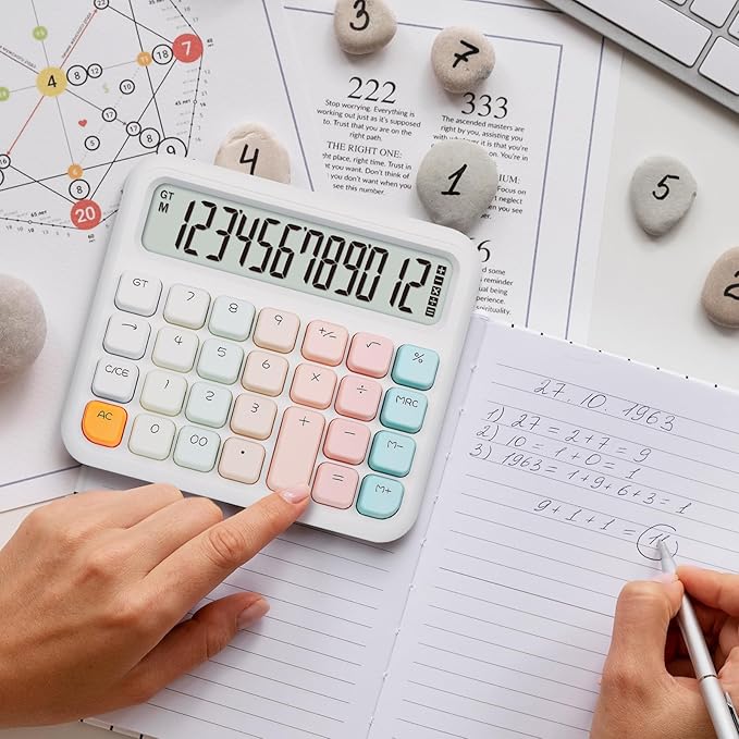 Pendancy Calculators Desktop 12 Digit, Gradient Pink Cute Basic Calculator with Extra Large LCD Display and Buttons, for Office, School, Home Use