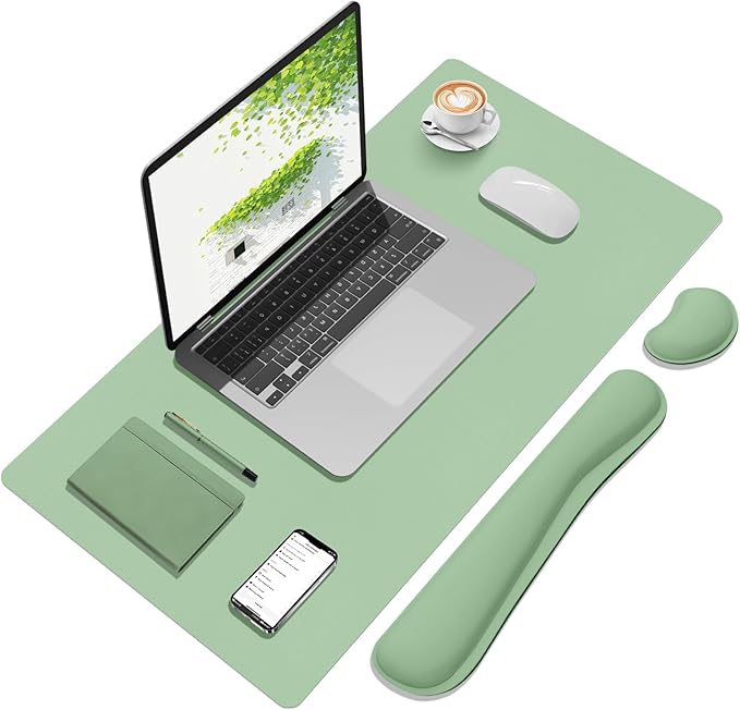 Mouse Pad and Keyboard Wrist Rest, Large Keyboard and Mouse Pad Set, Ergonomic Mousepad with Wrist Rest, Non-Slip Desk Mat Protector for Office, Home (31.5×15.7 Inches, Lake Green)