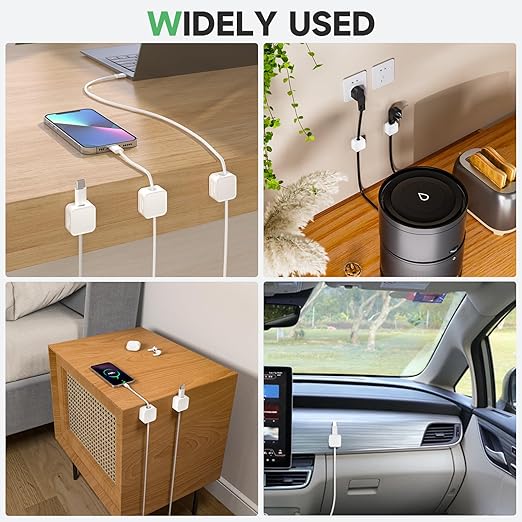 12 White Magnetic Cable Clips,Under Desk Cable Management,Cord Holder for Nightstand Home Office Car Phone Wall,2025 Adhesive Cord Organizer[0.45" in Ht Save Space/Versatile for Wire Up to 0.27" OD]