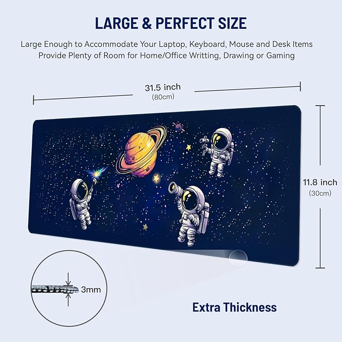 Mousepad Desk Mat Gaming Large Keyboard Cute Office Desktop Computer Laptop XXL Long Big Kawaii Aesthetic Girly Pretty Design Women Girl Gamer Oversized Wide 30x12'' Mousepad, Astronaut
