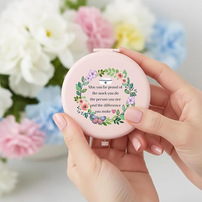 Nurse Christmas Birthday Gifts for Women Grils Nurse Week Day Gifts Stocking Stuffers Nursing Pink Makeup Mirror Nurses Practitioner Gift Graduation Appreciation Inspirational Gift for Nurses