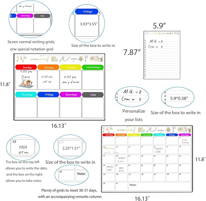 Magnetic Dry Erase Calendar for Refrigerator，Fridge Calendar Magnet Combo - Ideal for Dry Erase, Magnetic Calendar, and Home Decor