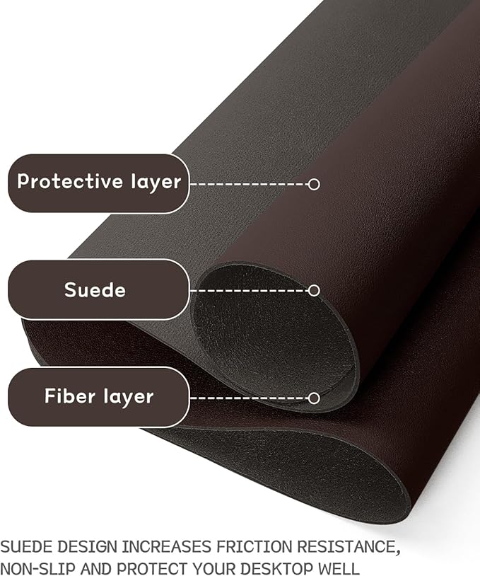 YSAGi Non-Slip Leather Desk Pad L Size, Waterproof Laptop Computer Desk Keyboard Mat, Table Protector Blotter Mat, Large Mouse Pad for Office/Work/Home/Decor(Dark Brown, 35.4" x 17")