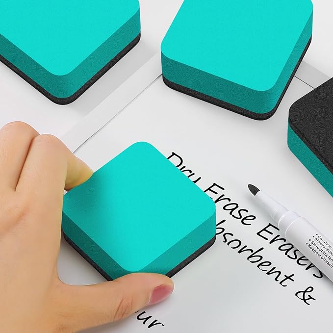 MaxGear Dry Erase Erasers, 24 Pack Magnetic Whiteboard Erasers for Classroom, Mini Whiteboard Cleaning Pads Bulk, Chalkboard Wiper Teacher Supplies for School, Office, Home (Green, 2 x 2 x 0.6 Inch)