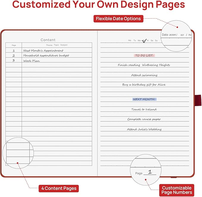 Lined Journal Notebooks for Work, Travel, College, A5 Size 100 GSM Thick Paper, Classic Ruled Journaling Notebook, Hardcover Notepad for Writing 160 Pages, 5.5 x 8.3 inch, Red