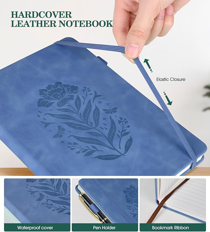 Lined Journal Notebook for Women, Hardcover Leather Journaling Notebooks 8.5" x 11", A4 200 Pages Big Journals for Writing, College Ruled Notebook for Work School, Note Taking, Business Diary Darkblue