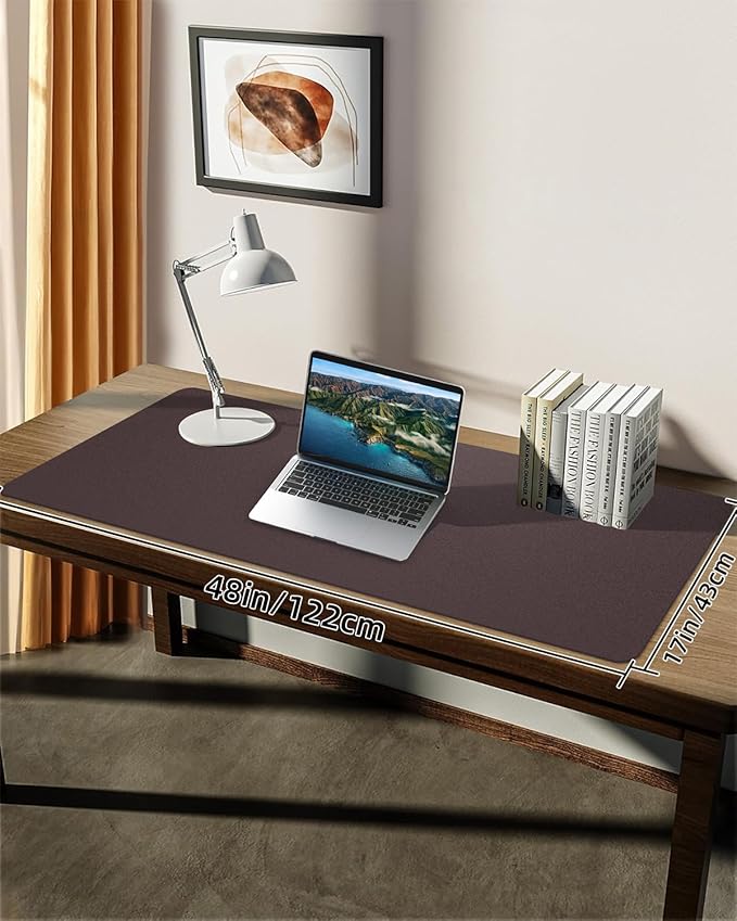 Leather Desk Pad Protector,48"x 17"Desk Mat Large, Mouse Pad, Non-Slip PU Leather Desk Blotter,Waterproof Desk Pad for Office/Home(Coffee)