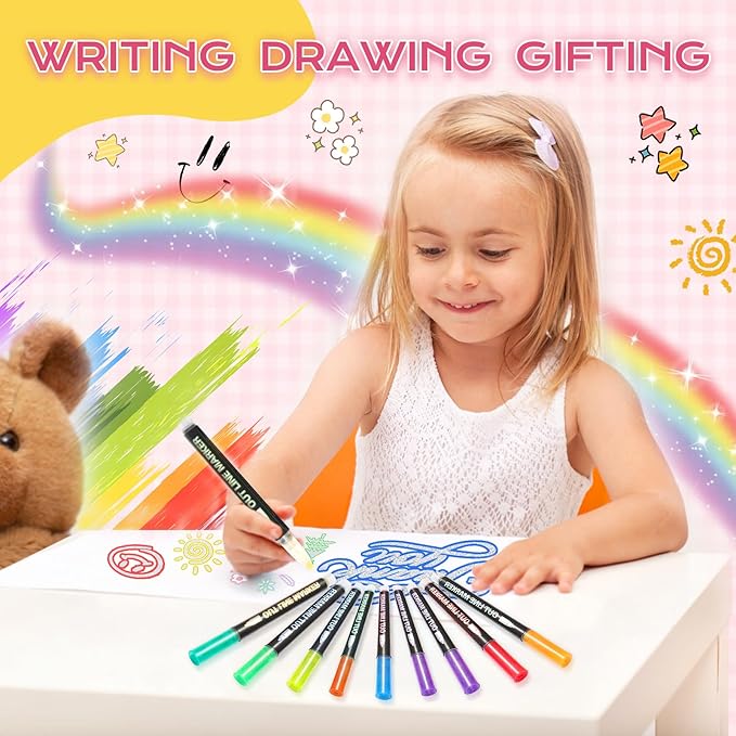 Jim&Gloria Glitter Pens Acrylic Paint Markers, Metallic Outline Markers for Kids Ages 4-8-12 DIY Crafts, Writing, Drawing, Coloring, Scrapbook, Classroom Art Supplies, Teen Girl Gifts Trendy Stuff