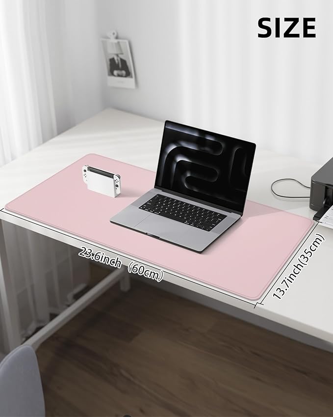 Non-Slip Desk Pad,Mouse Pad,Waterproof PVC Leather Desk Table Protector,Non-Slip PU Leather Desk Blotter, Easy Clean Laptop Desk Writing Mat for Office Work/Home/Decor(Light Pink, 24" x 13.7")
