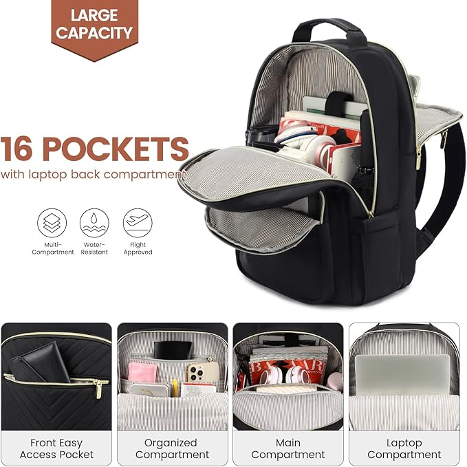 LOVEVOOK Laptop Backpack for Women 18.4 inch,Cute Womens Travel Backpack Purse,Professional Laptop Computer Bag,Waterproof Work Business College Teacher Bags Carry on Backpack with USB Port,Black-2