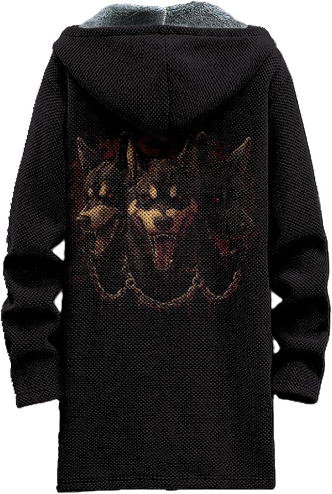 MARSVOVO Mens Cardigan Sweater Cool Graphic Lined Fleece Long Coat Zip With Pockets Fashion Coat Warm Fitted Jacket