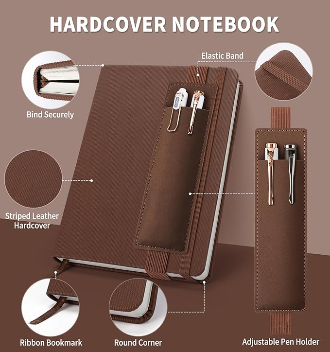 Lined Journal Notebook for Work, A5 Leather Notebook with Pen Sleeve, 100GSM/160 Pages Thick Paper, Daily Journals for Writing, School, Note Taking, Business, Travel, College Ruled